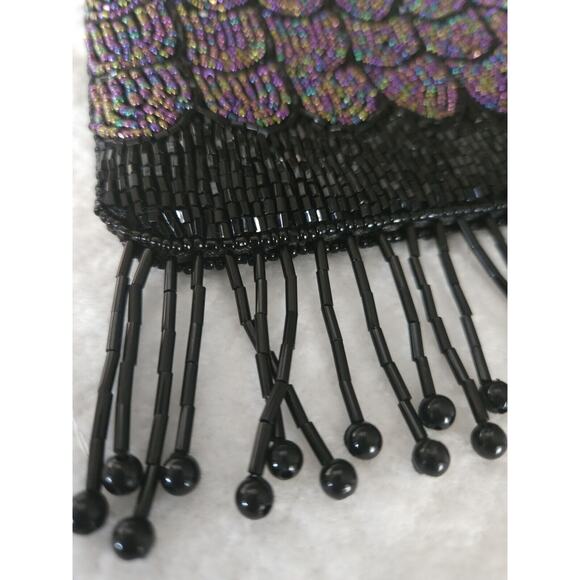 LADY JADE BLACK/RAINBOW IRRIDESCENT BEADED SMALL VINTAGE CROSSBODY PURSE BAG - Picture 4 of 9